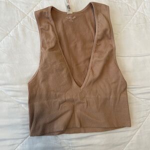 Ribbed Tan Sleeveless Top